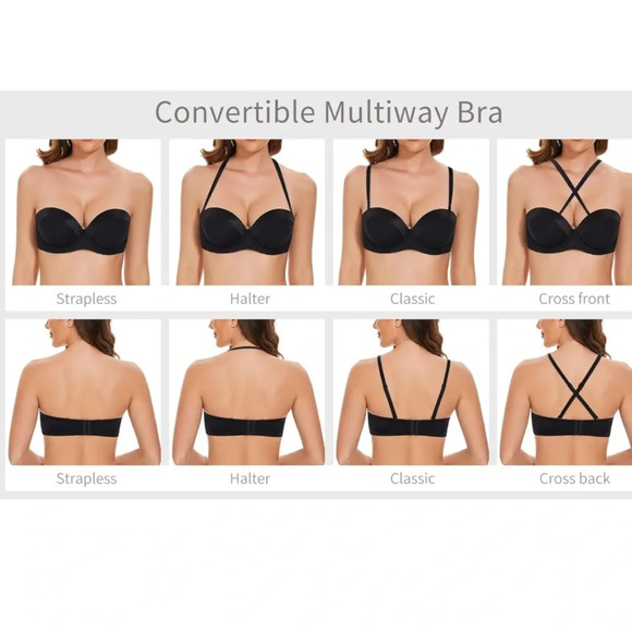 Strapless Push Up Bra Anti-slip Padded Contour Cup Black 38B SEA BBOT NWT Halter - Picture 6 of 6